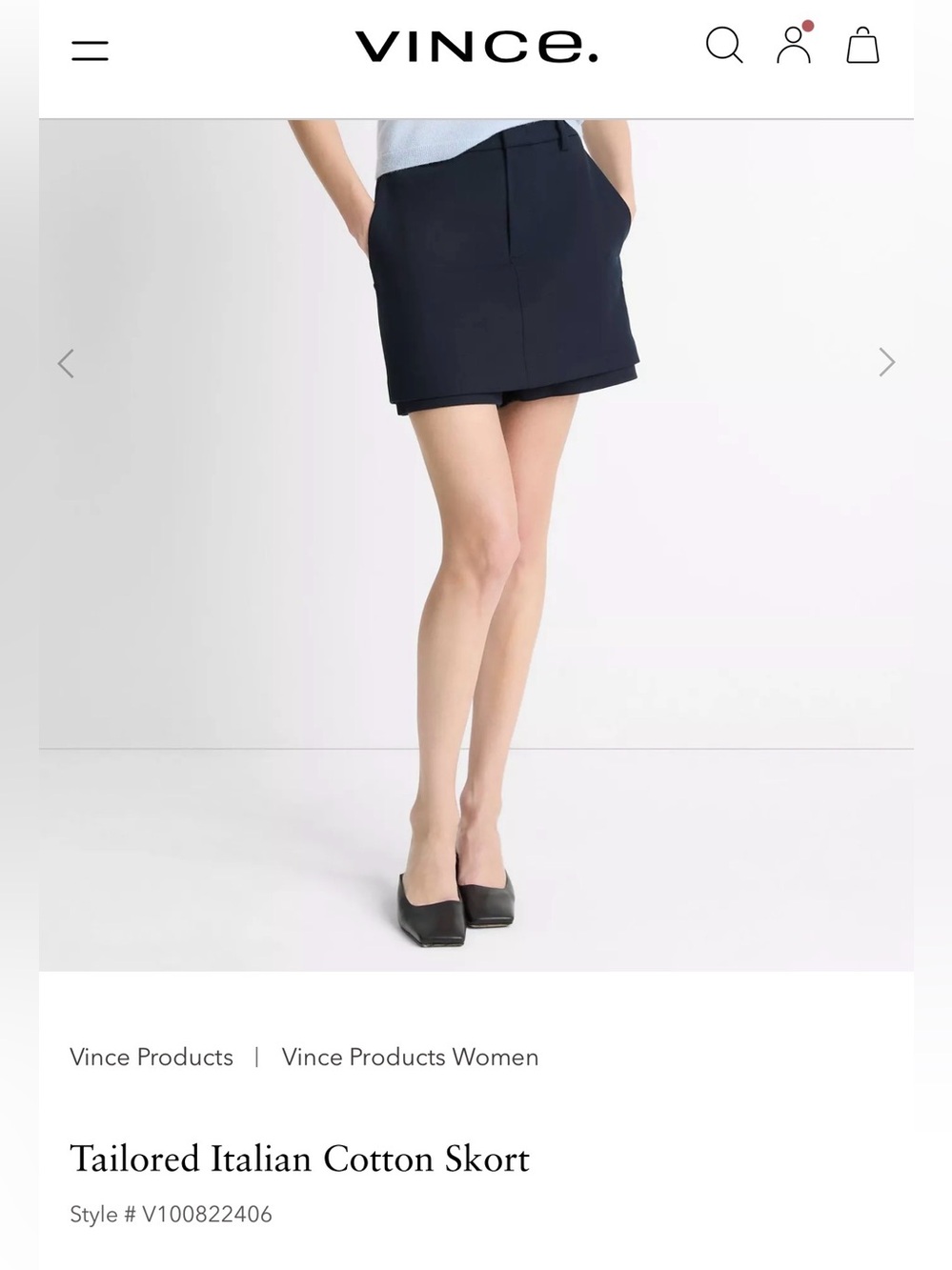 Vince Navy Tailored Italian Cotton Skort Medium NWT $189